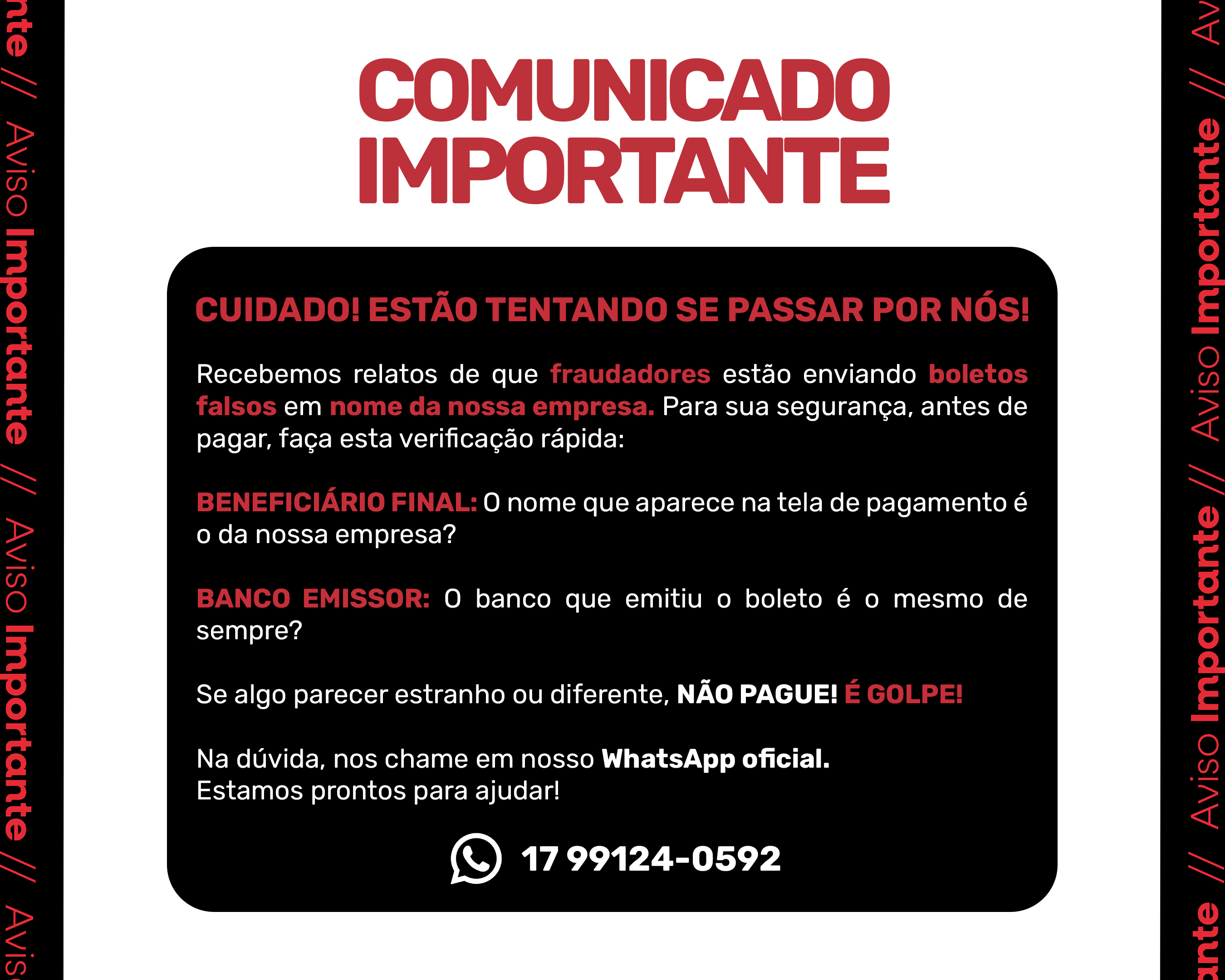 Popup para informar sobre a fraude de boleto falso.